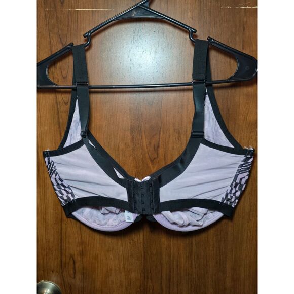 Cacique Lane Bryant High Apex Plunge Bra Unlined Purple/Black EUC Sz 40J - Picture 2 of 3